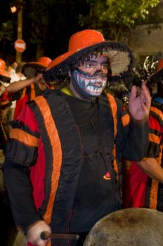 MONTEVIDEO, URUGUAY - JANUARY 31 2010 : A costumed carnaval participant in the annual national festival of Uruguay ,held in Montevideo Uruguay on January 31 2010 