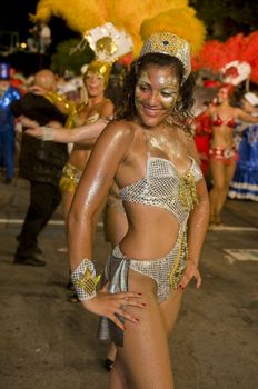 MONTEVIDEO, URUGUAY - JANUARY 31 2010 : A costumed carnaval participant in the annual national festival of Uruguay ,held in Montevideo Uruguay on January 31 2010 