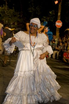 MONTEVIDEO, URUGUAY - JANUARY 31 2010 : A costumed carnaval participant in the annual national festival of Uruguay ,held in Montevideo Uruguay on January 31 2010 