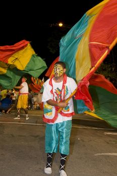 MONTEVIDEO, URUGUAY - JANUARY 31 2010 : A costumed carnaval participant in the annual national festival of Uruguay ,held in Montevideo Uruguay on January 31 2010 