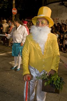 MONTEVIDEO, URUGUAY - JANUARY 31 2010 : A costumed carnaval participant in the annual national festival of Uruguay ,held in Montevideo Uruguay on January 31 2010 