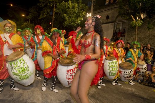 MONTEVIDEO, URUGUAY - JANUARY 31 2010 : A costumed carnaval participants in the annual national festival of Uruguay ,held in Montevideo Uruguay on January 31 2010 