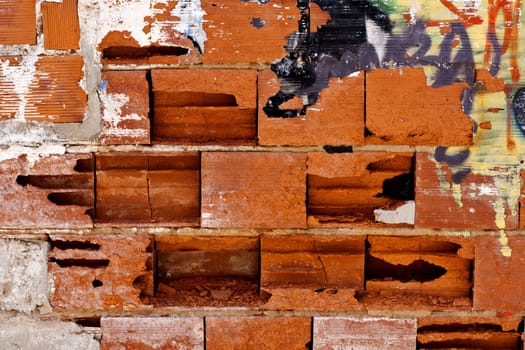 Close up view of a colored and worn texture wooden door.