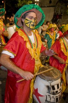 MONTEVIDEO, URUGUAY - JANUARY 31 2010 : A costumed carnaval participants in the annual national festival of Uruguay ,held in Montevideo Uruguay on January 31 2010 