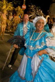 MONTEVIDEO, URUGUAY - JANUARY 31 2010 : A costumed carnaval participants in the annual national festival of Uruguay ,held in Montevideo Uruguay on January 31 2010 