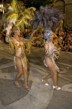 MONTEVIDEO, URUGUAY - JANUARY 31 2010 : A costumed carnaval participants in the annual national festival of Uruguay ,held in Montevideo Uruguay on January 31 2010 