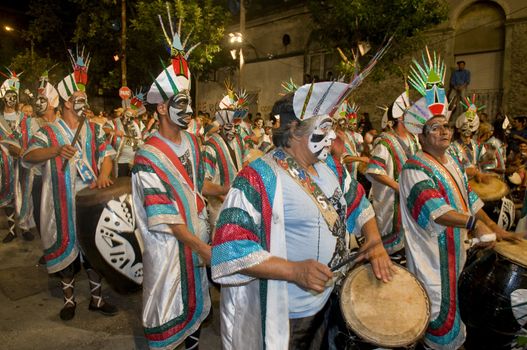 MONTEVIDEO, URUGUAY - JANUARY 31 2010 : A costumed carnaval participants in the annual national festival of Uruguay ,held in Montevideo Uruguay on January 31 2010 