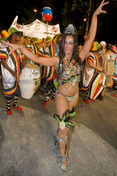 MONTEVIDEO, URUGUAY - JANUARY 31 2010 : A costumed carnaval participants in the annual national festival of Uruguay ,held in Montevideo Uruguay on January 31 2010 