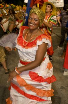 MONTEVIDEO, URUGUAY - JANUARY 31 2010 : A costumed carnaval participants in the annual national festival of Uruguay ,held in Montevideo Uruguay on January 31 2010 