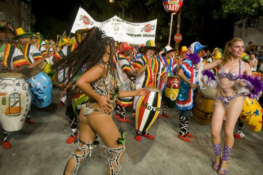 MONTEVIDEO, URUGUAY - JANUARY 31 2010 : A costumed carnaval participants in the annual national festival of Uruguay ,held in Montevideo Uruguay on January 31 2010 