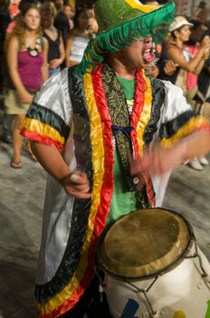 MONTEVIDEO, URUGUAY - JANUARY 31 2010 : A costumed carnaval participant in the annual national festival of Uruguay ,held in Montevideo Uruguay on January 31 2010 