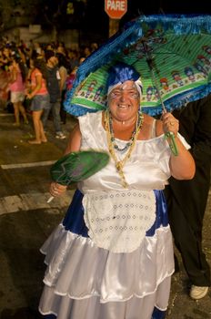 MONTEVIDEO, URUGUAY - JANUARY 31 2010 : A costumed carnaval participant in the annual national festival of Uruguay ,held in Montevideo Uruguay on January 31 2010 