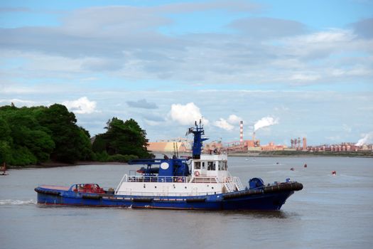 tug boat on the river shannon at foynes in ireland