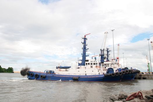 tug boat on the river shannon at foynes in ireland