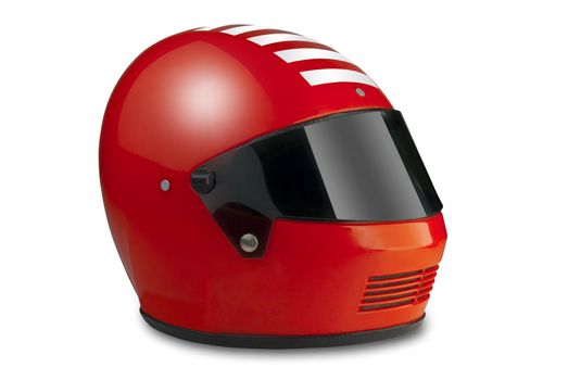 red racing automobile or motorcycle helmet, isolated with shadow and clipping path