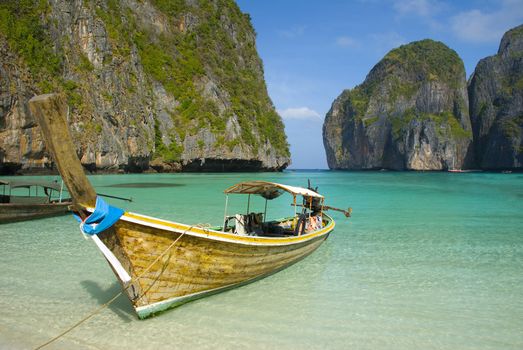 Fishing boat moored on beach of Phi-Phi- island, Thailand