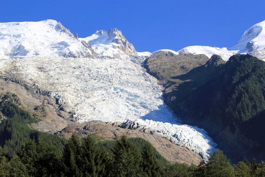 Glacier of Bossons and Mont-Blanc mountains, France, by beautiful weather