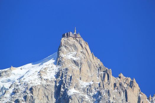 View of the rock of Aiguille du Midi, mont-Blanc, France, by beautiful weather