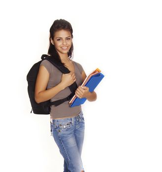 Attractive young student going back to school college smiling and holding books. 