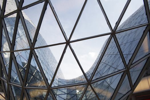 The curved roof of the MyZeil Shopping Mall in Frankfurt, Hesse, Germany.