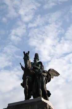 The statue of the german emperor William I, at the German Corner in Koblenz, Rhineland-Palatinate, Germany.