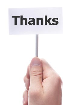 thank you or thanks concept with hand word and paper