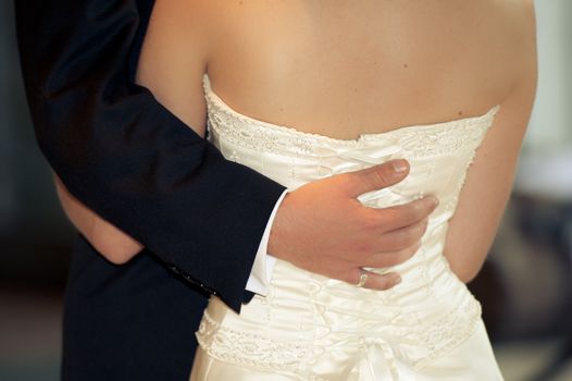 close up of bride and groom dancing at wedding