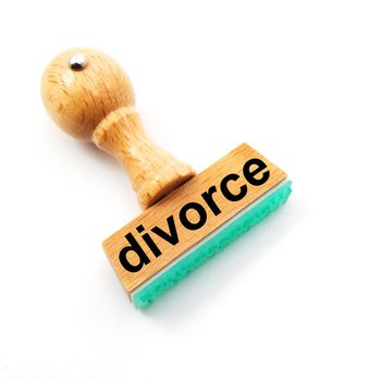 divorce concept with stamp and copyspace in office