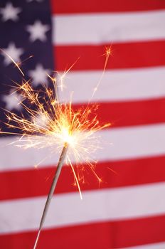 fourth of july concept with sparkler and usa flag