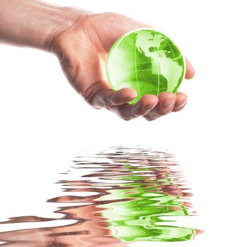 hand and globe showing nature or eco concept