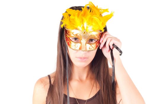 Shot of brunette woman in carnival mask