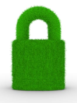 grassy closed lock on white background. Isolated 3D image