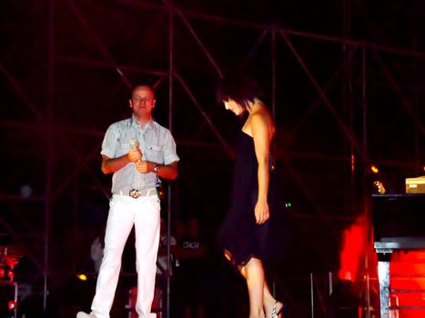 Famous Italian Neapolitan singer Gigi d'Alessio performing duet with local icon Ira Losco live in Malta on the 11th August 2007