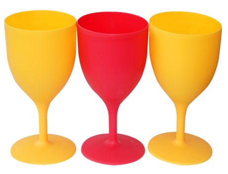 Three Plastic Stemmed Glasses isolated with clipping path