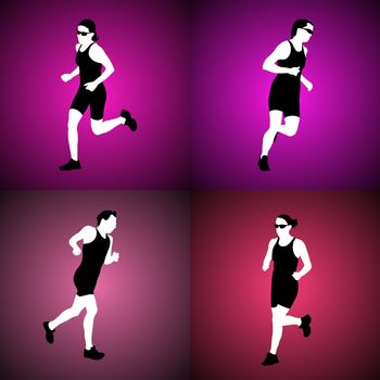 Four silhouettes of running women.