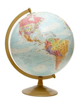 An isolated globe positioned to the North and South Americas.