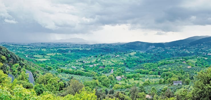 Panoramic view on mountain valley in Italy