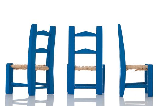 Dark blue children's chair isolated on a white background.