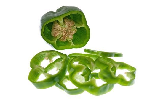 Green pepper on white background close up isolated on white background.