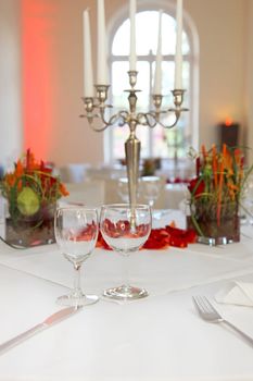 covered table in the restaurant with beautiful lighting