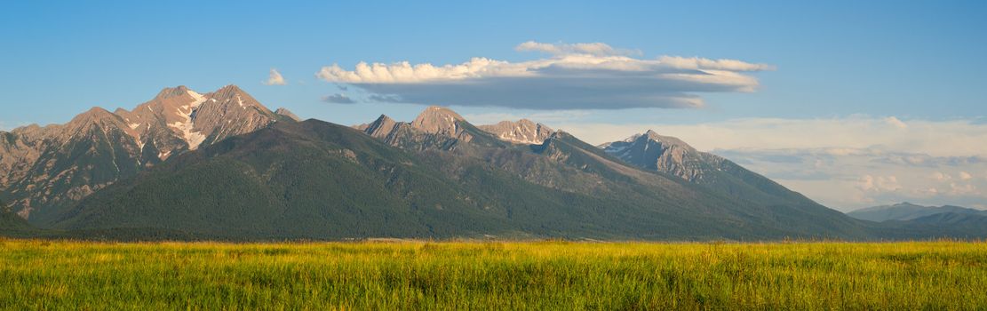 Panorama of the Mission Mountains in summer, Lake County, Montana, USA