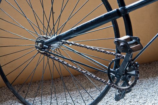 Close Details of a Vintage Antique Old Classical  Black Bicycle 