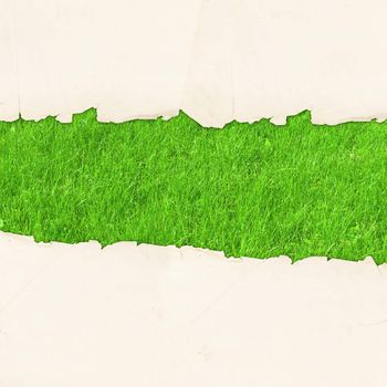 vintage torn paper with green grass eco copyspace for your text