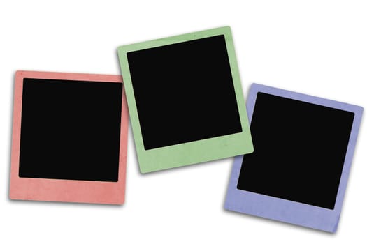 three multicolored frames with copyspace over white