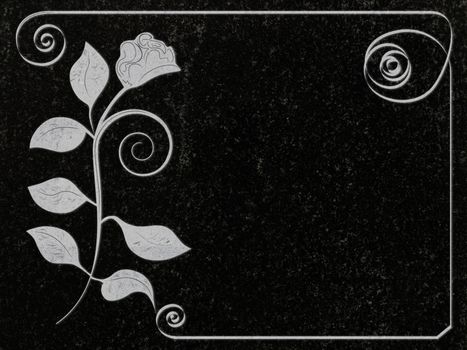rose decoration at black granite gravestone, copyspace 