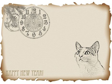 2011 New year of the cat theme in vintage style with copyspace for your text 