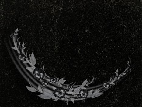 flower decoration at black granite gravestone, copyspace 