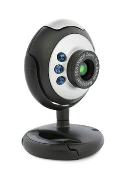 close up photo of single digital web camera over white 