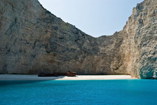 Navagio Beach, or the Shipwreck Bay,  an isolated sandy cove on Zakynthos Island - one of the most famous beaches in Greece.