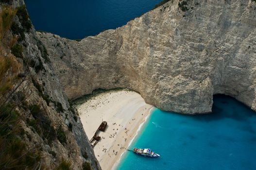 Navagio Beach, or the Shipwreck Bay,  an isolated sandy cove on Zakynthos Island - one of the most famous beaches in Greece.